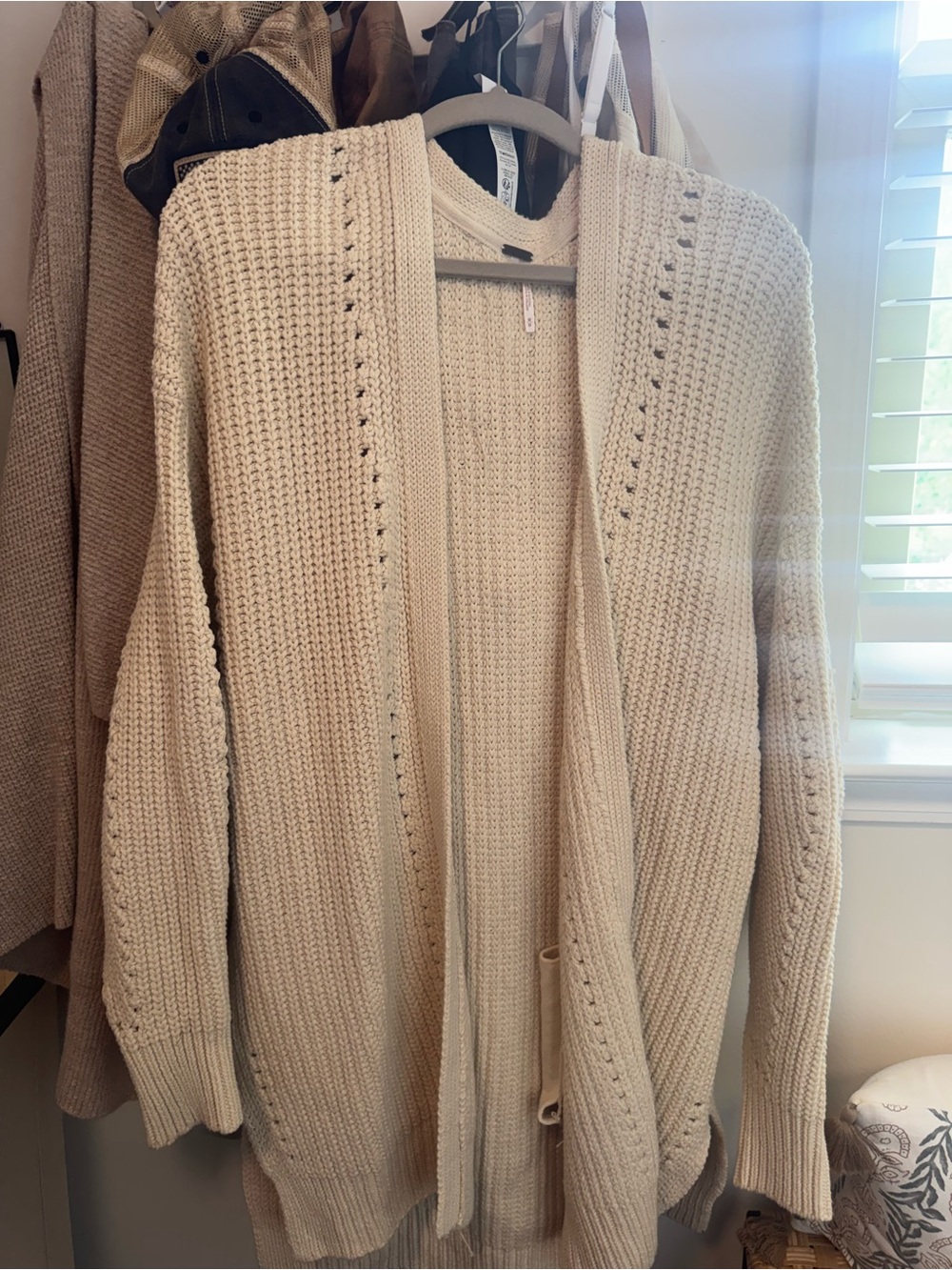 Free People Cream Open-Front Chunky Knit Cardigan